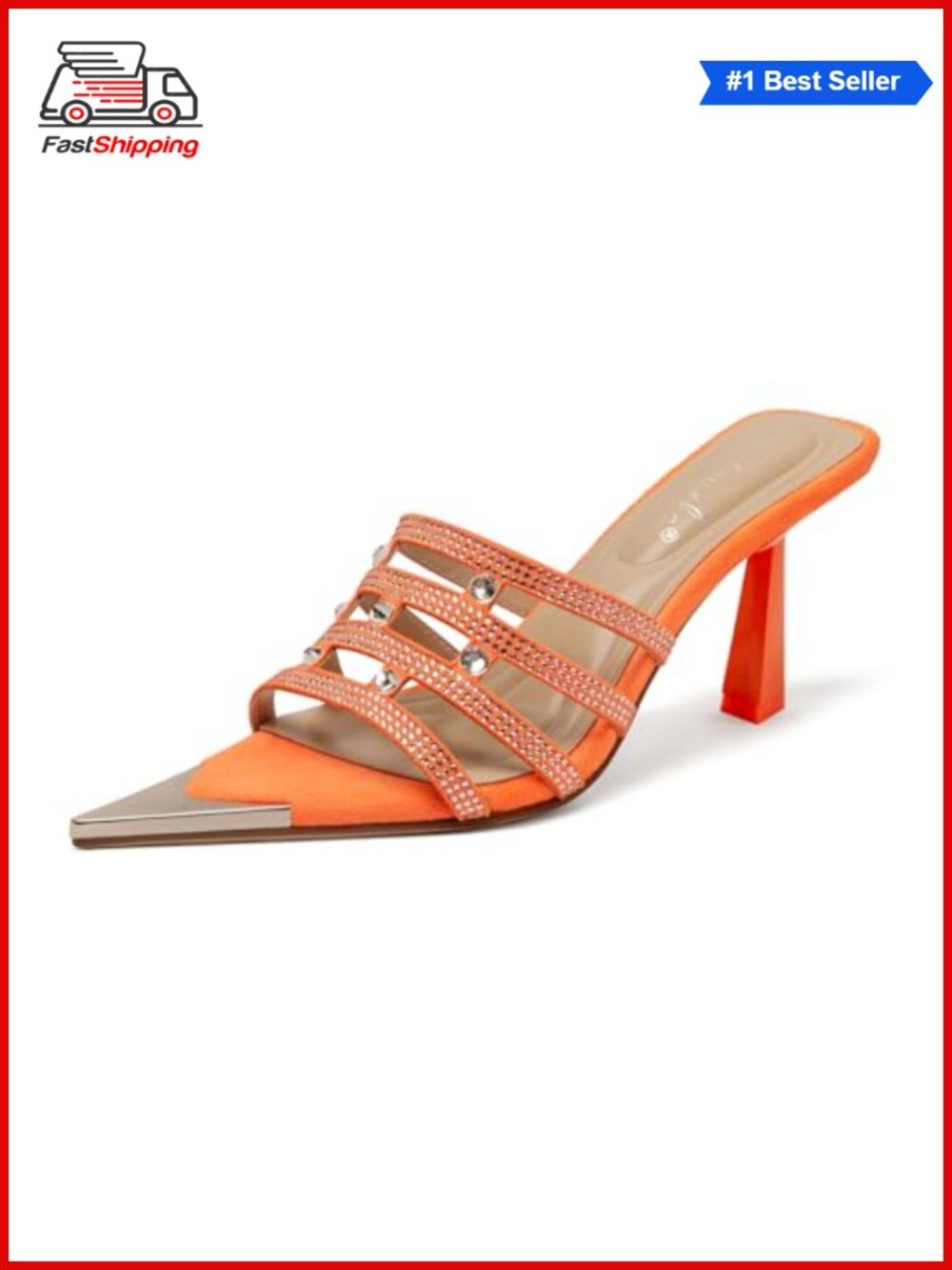 Rhinestone Stiletto Mule Pointed Toe Slip-On Heeled Sandal